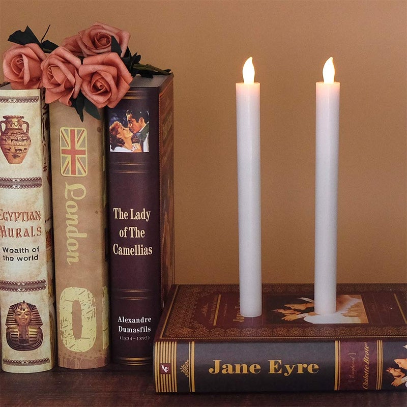 DRomance شموع DRomance البيضاء بدون لهب مع جهاز تحكم عن بعد ومؤقت 6 عبوات تعمل بالبطارية LED تضيء بشكل متقطع شمع حقيقي ضوء قابل للتعتيم لتزيين العشاء والزفاف والعطلات (0.78" قطر x 9.64" ارتفاع) - Image 2